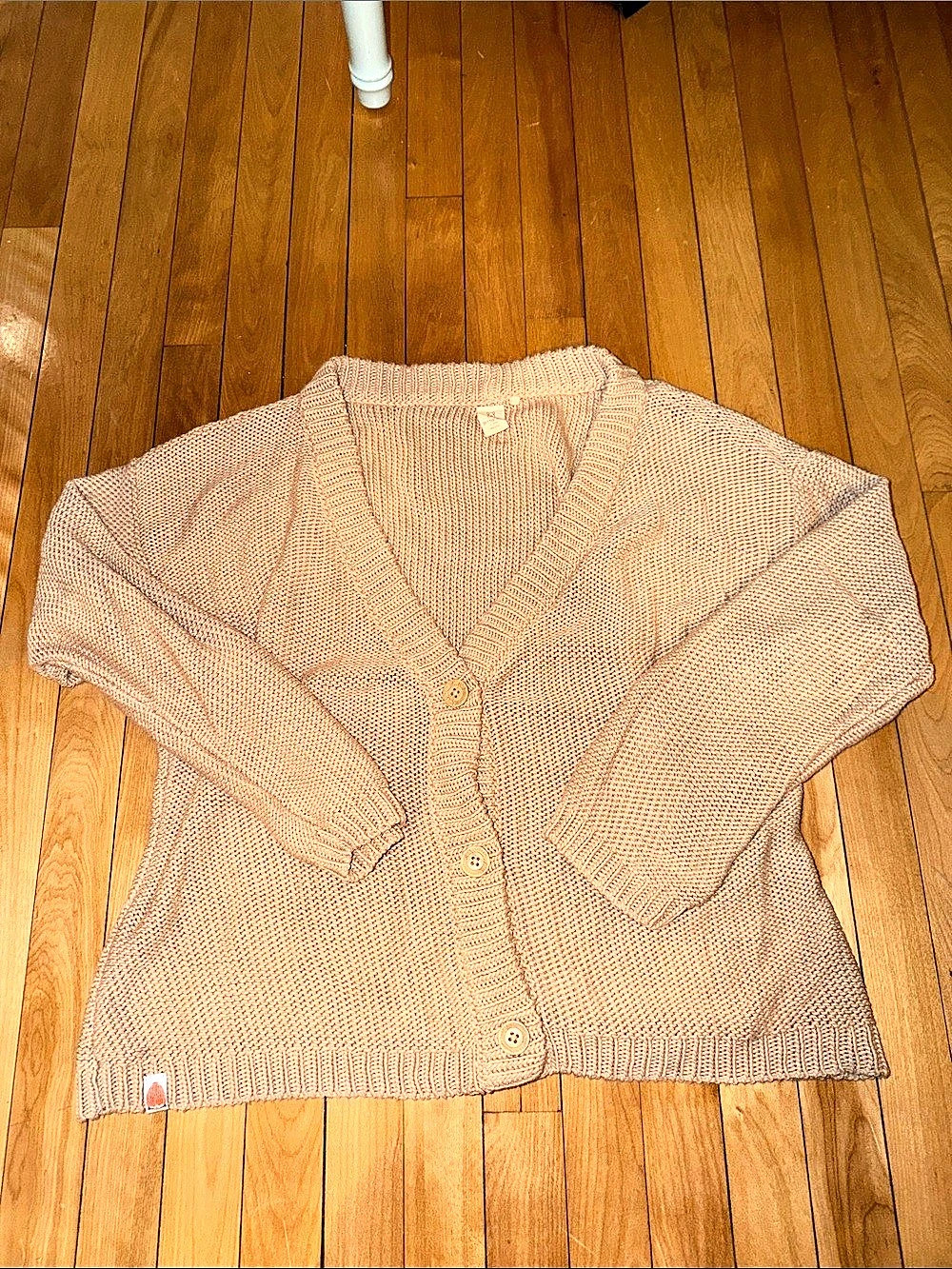Sh*t That I Knit Button Front Cardigan XL Like new camel beige tan made in Peru